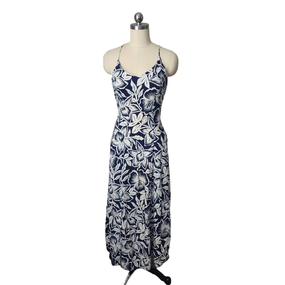 CITY TRIANGLES x VINTAGE 90s floral Hawaiian open back dress in blue white S - Picture 1 of 10